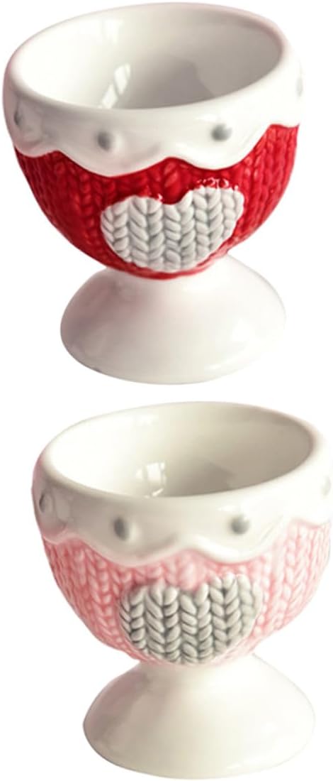 Ciieeo Heart Pattern Ceramic Egg Cups 2pcs Set European-style Porcelain Egg Holders for Breakfast Table Use in Red and Pink