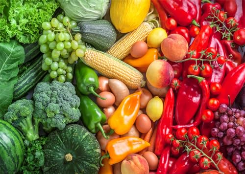 Loccor 7x5ft Fabric Fruits and Vegetables Backdrop Fresh Healthy Eating Organic Food Assortment Colorful Background Vegetarian Party Decorations Kitchen Fruit Vegetable Theme Photo Props