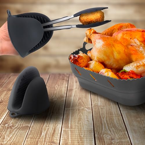 Molde Silicona Freidora de Aire/sin Aceite con Separador Accesorios incluye Cesta Antiadherente Cuadrado y Plegable+Separador+Manopla+Pinzas+Pincel Utensilios Air Fryer compatible con Cosori,Cecotec6L
