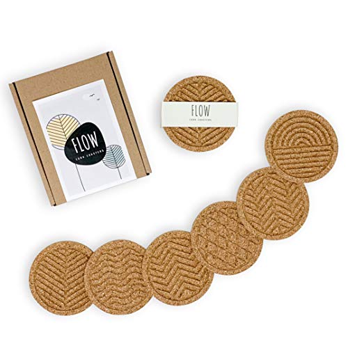 PepMelon - COMI33001 - Flow - Posavasos de Corcho, Redondos, Incluye 6 Piezas, de Corcho molido de diseño Natural