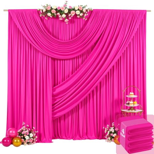 20ft x 10ft Wrinkle Free Hot Pink Backdrop Curtains for Wedding Parties Pink Curtain Backdrop Photo Fabric Backdrop Drapes for Bridal Shower Photography Background Curtain 5ft(W) x 10ft(H), 4 Panels