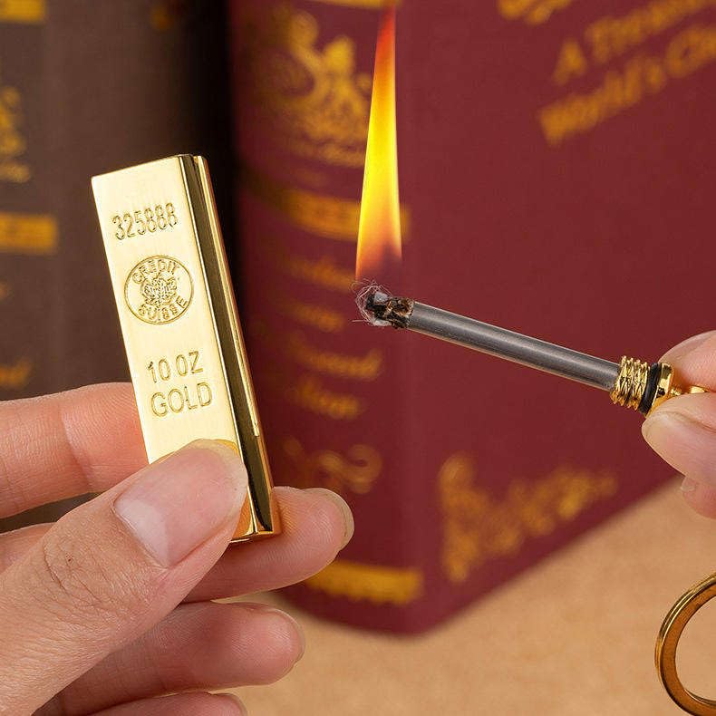 Image of Gold Bar Match Lighter | Portable Waterproof and Windproof Vintage Kerosene Lighter with Key Chain Attached | Golden