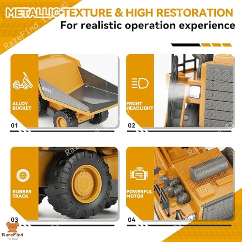 Image of Metal RC Truck Toy - 9-Channel Remote Control Construction Vehicle Dumping Truck with Lights & Sounds, 2.4GHz Rechargeable Toy for Kids Ages 3+ Battery&Remote Included for Kids,Yellow