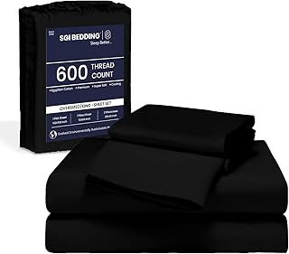 SGI bedding 108" W x 80" L 4Pc Florida King Sheet Set 100% Egyptian Cotton - 600 Thread Count, Fits 15" Deep Pocket - Soft Breathable Oversized Sheets, for Extra Large Beds - Black