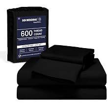 SGI Bedding 120" W x 80" L 4Pc Family King Sheet Set 100% Egyptian Cotton - 600 Thread Count, Fits 12" Deep Pocket - Soft Breathable Oversized Sheets, for Extra Large Beds - Black