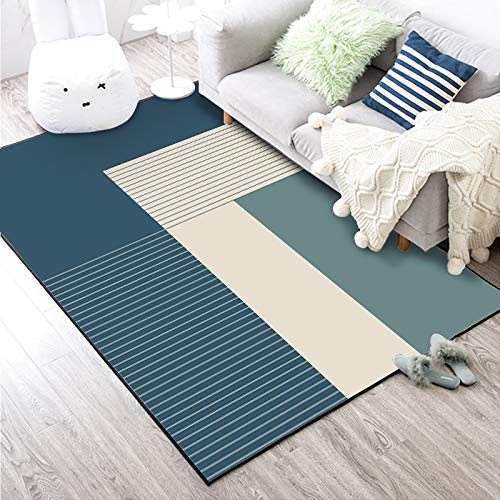 Tapis de salon 110x190 doux tapis bleu géométrique pour chambre et cuisine