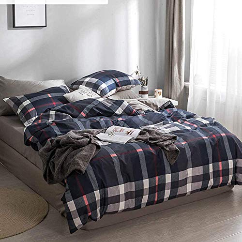 Karever Navy Plaid Comforter Set Queen Checkered Bedding Set Navy Blue Tartan Grid Comforter Striped For Women Adult Navy Blue Checkered Blanket Set Dark Navy Queen Bed Comforter Set #TOP5