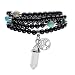 Top Plaza 108 Natural Black Agate Stone Tibetan Buddhist Prayer Mala Beads Buddha Yoga Meditation Wrap Bracelet/Necklace 6mm - Hexagonal Point White Crystal