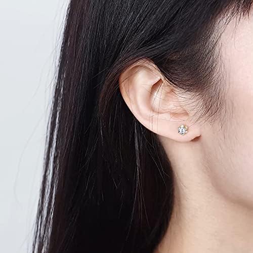 6mm Flower Cubic Zirconia Stud Earrings for Women