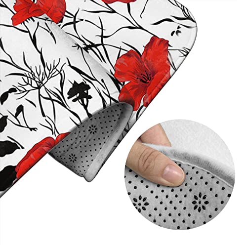 DIRYKILP Badematte + Konturmatte + Toilettendeckelbezug, rote Mohnblume 3-teiliges Badematten-Set, mit rutschfester Unterseite – Bild 6