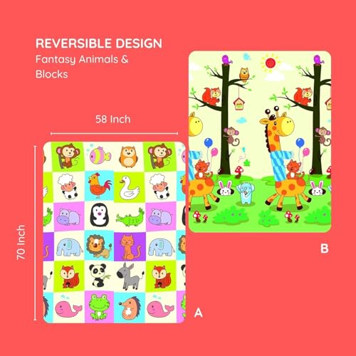 Image of Premium Reversible Baby Play Mat | Extra Large Soft Foam Crawling Mat for Babies & Toddlers | Non-Slip, Waterproof, Easy to Clean | Foldable Learning Play Mat for Indoor & Outdoor (6.5 X 5 ft, 0.8 cm Thickness) Cartoon-Giraffe, Multicolor