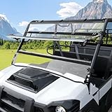POKIAUTO 3-IN-1 Flip Up Windshield for Kawasaki Mule Pro FXT DXT DX FX 2015-2025, 1/5' Hard Coated PC Adjustable Flip Foldable Windscreen, Open/Vented/Closed, Installation Video