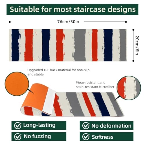 Alfombra para escaleras interiores peldaños de madera antideslizantes 76 x 20 cm rayas 15 piezas 3