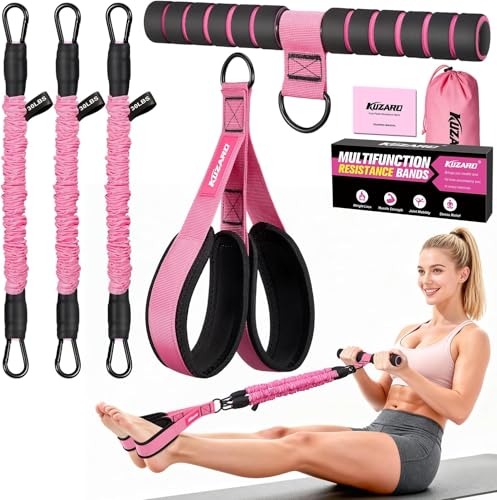 Upgraded Multifunction Pedal Resistance Band with Handle, 3 Tube Adjustable Resistance Bands for Abdomen, Waist, Arm, Core/ABS, Leg Workout - Sit Up Exercise Equipment for Women by KUZARO - Used condition - US$16.65