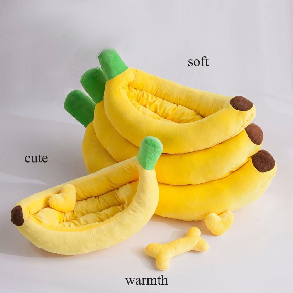 Banana Bed for Dogs, Banana Dog Bed, Pet Nest Cute Soft Washable Bananas Pet Beds with Removable Cushion (E, 39.3 * 21.6 * 9.8in)