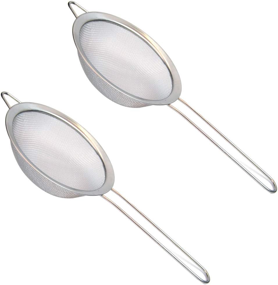 2 Pack - 4 inch Diameter Stainless Steel Fine Mesh Strainer with Sturdy Handle and Hook