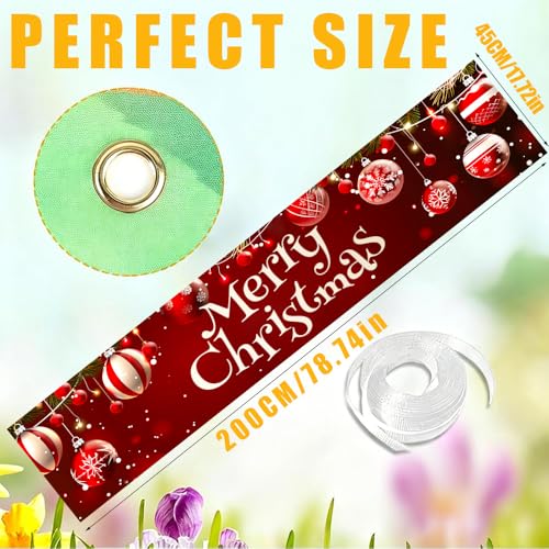 Image of Cmialusie Merry Christmas Baubles Banner - Christmas Ornaments and Snowflakes Banner for Holiday Decoration 71 x 18 inch