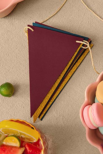 10 Feet Paper Pennant Party Decorations, Triangle Flags Bunting, Paper Triangle Garland For Wedding Decor, Nursery Wall Decor, Baby Shower, Bridal Shower (Gold Glitter, Burgundy, Navy Blue) 15Pcs #TOP2