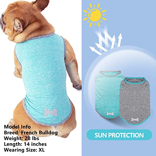 Kyeese 2 Pack Sun Protection Dog Shirts Quick Dry Soft Stretchy Dog T-Shirts With Reflective Label Tank Top Sleeveless Vest Dog Clothes For Small Medium Dogs, Large, Grey+Blue #TOP3