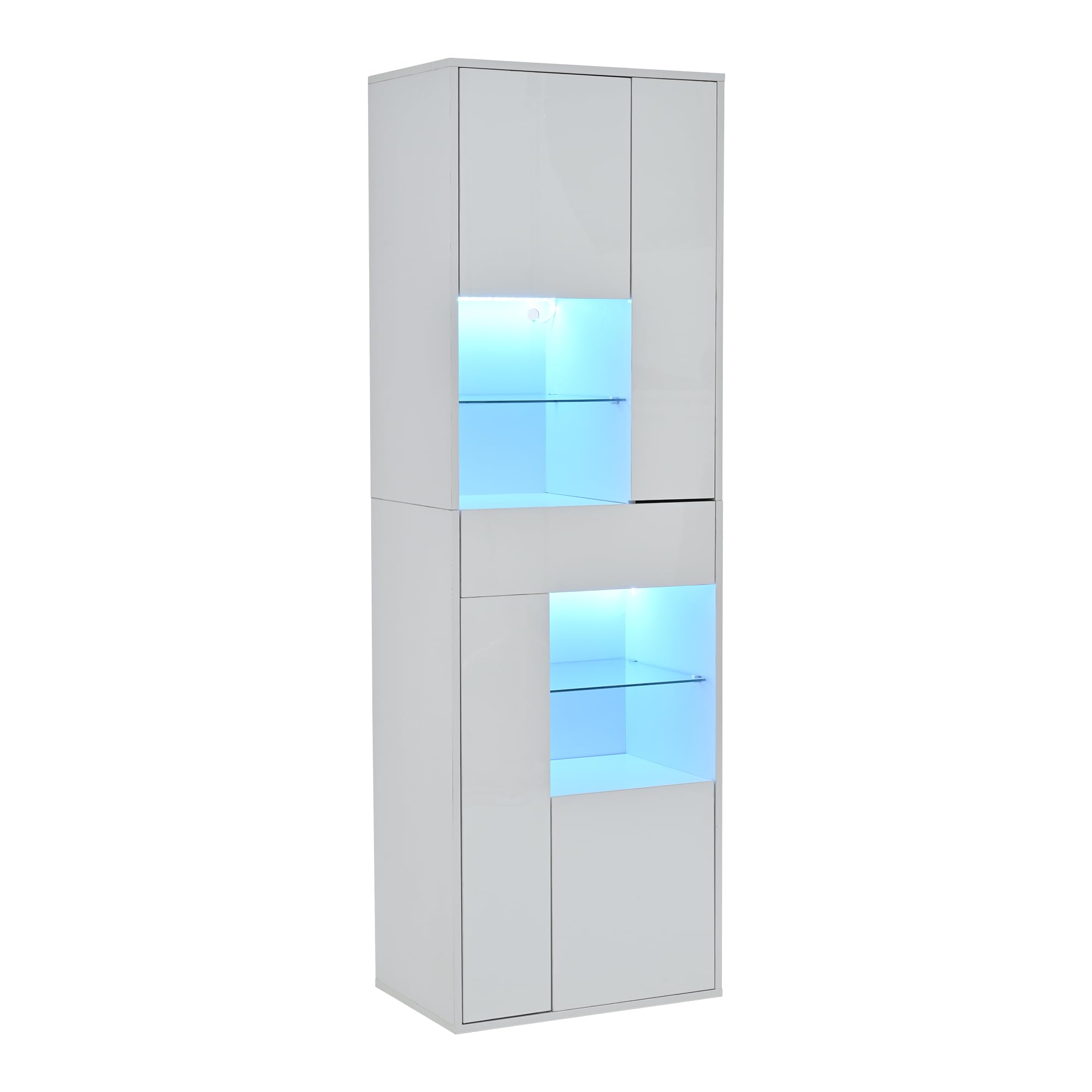 TIZZ Vitrina de venta 55 x 38 x 170 cm, armario alto con 1 cajón y 4 armarios, vitrina de cristal con iluminación LED, diseño brillante, armarios de salón, vitrinas, vitrinas, vitrinas, vitrinas