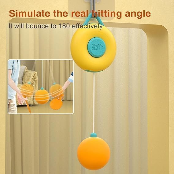 BHAVRUTT Hanging Table Tennis Self Training Indoor Gaming Set, 2 Rackets & 3 Practice Balls, Portable, Adjustable Heights 4