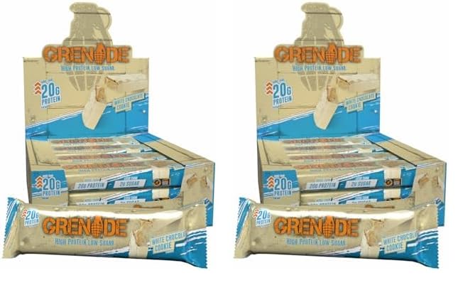 Grenade High Protein and Low Carb Barra Sabor - White Chocolate Cookie, 12 x 60 g (Paquete de 2)