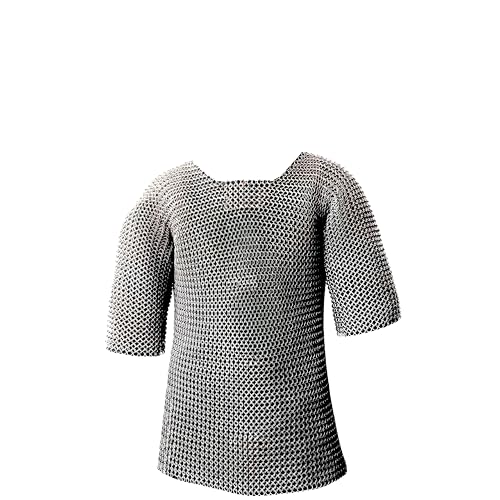 Medieval Warrior Haubergeon Butted Chain Mail Replica Armor Shirt Silver (Medium)