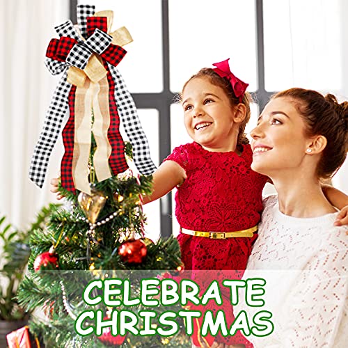 53 Pcs Christmas Buffalo Plaid Decorations Set, Include Christmas Plaid Tree Topper Bow, 12 Pcs Xmas Check Fabric Ball Ornament, 40 Pcs Wooden Snowflake Hanging Ornament For Holiday Christmas Party #TOP1