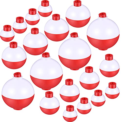 60 Pieces Fishing Bobbers 1/1.3/1.5/1.8 Inch Fishing Float Set Fishing Buoy Red White Round Buoy Push Button Buoy Fishing Tackle Accessories 4 Sizes