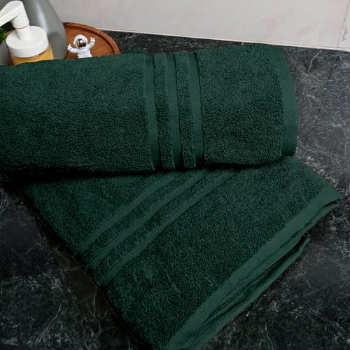 Image of Divine Casa 100% Cotton Bath Towel Set of 2, 550 GSM Ultra Soft Highly Absorbent Thick Towels, Large 75 x 150 cm, Green