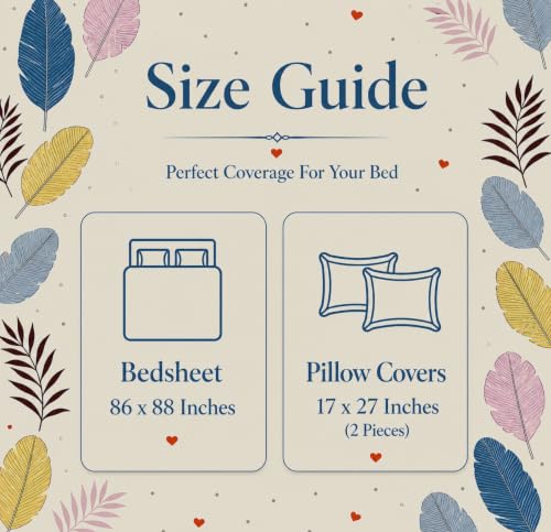 Image of BSB HOME 210 TC Cotton Feel Double Bedsheet with 2 Pillow Covers, Soft & Breathable Floral Printed Bed Sheet, Easy Care Bedding for Bedroom - 86 x 88 Inches (218 x 224 cm) (Vanilla Cream)