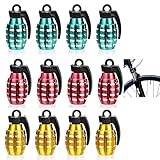 12 Stück Ventilkappen Auto, Aluminiumlegierung Reifen Ventilkappen Handgranate Stil, Universal Rad Staubschutzkappen für Auto Fahrrad Motorrad (Gold + Rot + Blau)