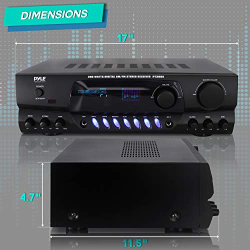 Pyle 200W Home Audio Power Amplifier - Stereo Receiver w/ AM FM Tuner, 2 Microphone Input w/ Echo for Karaoke, Great Addition to Your Home Entertainment Speaker System, 17 inches - PT260A, Black - Image 4