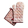 Maison d' Hermine Oven Mitt & Pot Holder 100% Cotton Heat Resistant Kitchen Oven Mitt (7.5"x13") & Pot Holder (8"x8") for Gifts, Chef, Restaurants, Wedding, Orient - Thanksgiving/Christmas