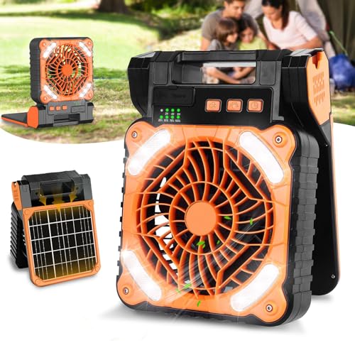 AKOFIC Ventilador Solar Camping Con Batería Recargable USB 10400mAh, Exterior Portátil, Linterna...