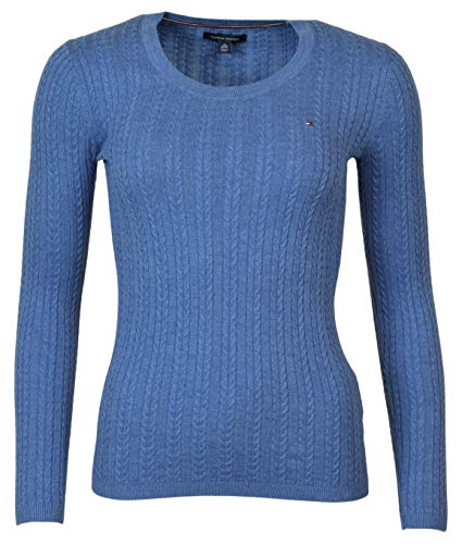 Tommy Hilfiger Womens Scoop Neck Cable Knit Sweater (Medium, Light Blue V2)