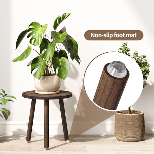 Uneedem Plant Stand Indoor - 3-Pack Taller Single Wood Plant Stand for 6-12 Inch Pots, Mid-Century Modern Plants Stool for Large Plants, Small Round Wooden Planter Table for Living Room, Balcony