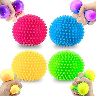 Sensory Stress Balls for Kids and Adults, 4 Pack Soft Squishy Fidget Stress Ball, Color Change Slow Rising Balls, Fidget Toy Anxiety Stress Relief Squeeze Balls, Spiky Ball, Easter Gift for Kids
