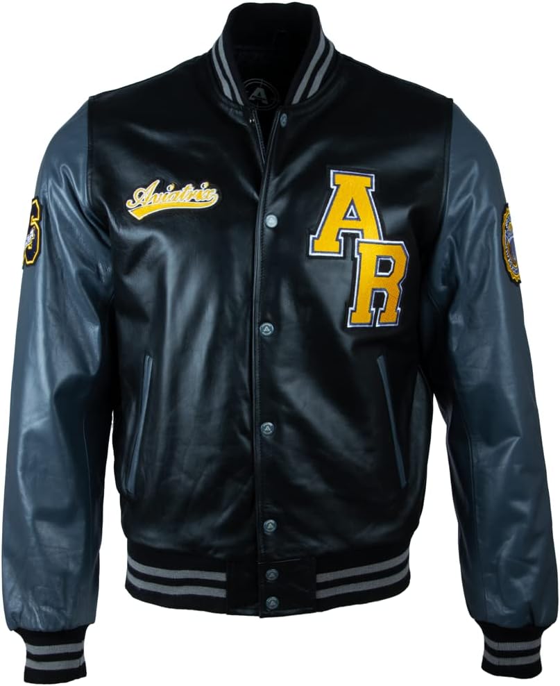 Aviatrix Men's REAL Cow Hide Leather Baseball Varsity Patch Bomber Jacket (VZH7)