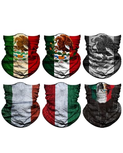 6Pack Mexico Flag Neck Gaiter Face Mask Skull Face Cover Head Wrap Bandana Headband Scarf Balaclava Headwear