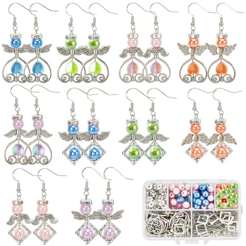 SUNNYCLUE 1 Box 10 works Christmas Earring Kits Wing Beads Guardian Angel Charm Bulk Angel Wings Charms Acrylic Bead Rhinestone Spacer Beads For Jewellery Making Kits DIY Dangle Earrings Supplies