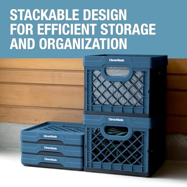 CleverMade Collapsible Milk Crate, Obsidian, 1PK - 25L (6 Gal) Stackable Storage Bins, Holds 50lbs Per Bin - Clevercrates are Heavy Duty, Plastic Collapsible Storage Crate for Multi Purposes