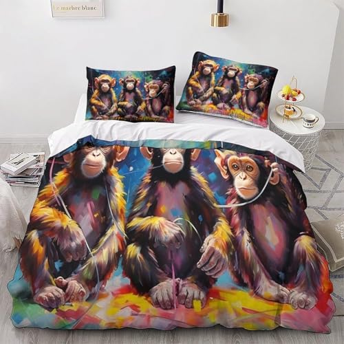 BJCJGGL 布団カバー キング 黒いゴリラ 3点セットポリエステル 通気性 抗菌 防臭 防ダニ 230x210 cm + 2 枕カバー 43x63 cm