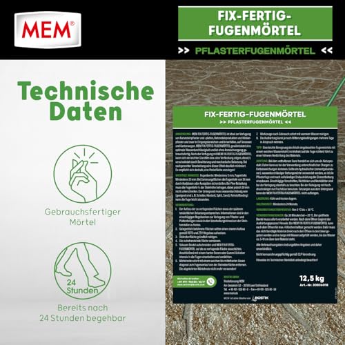 MEM Fix-Fertig-Fugenmörtel, Witterungsbeständig, Anwendungsfertig, Gegen Unkrautbewuchs, Steingrau, 12,5 kg