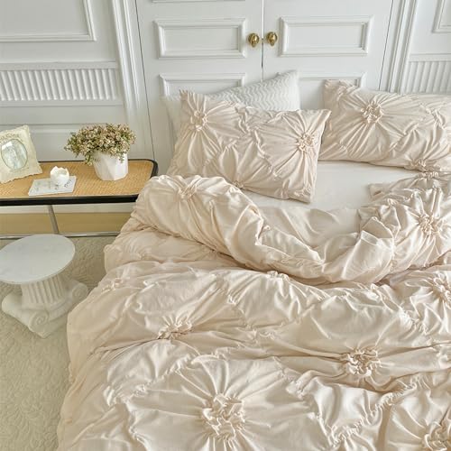 Rvciby CK001-B-F Girls Beige Flower Duvet Cover Full Size,3Pcs Soft Microfiber Bedding Set,Boho Textured Geometric Pattern Duvet Cover thumb #3