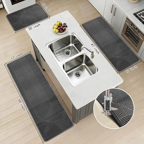 HAPACE Kitchen Mat Set of 2 PCS, Anti Fatigue Kitchen Floor Mat, Kitchen Runner Cushioned Non Slip for Kichen, Office, Balcony, Gray, 17" x 30"+17" x 47" — view 2