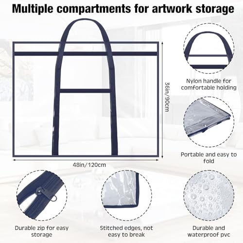 Image of Huhumy Large Art Portfolio Case 48 inch x 36 inch Poster Storage Bag Bulletin Board Holder Container PVC Folder with Zipper Handles Pocket for Teachers Artist Artwork Organization (Blue,Clear)