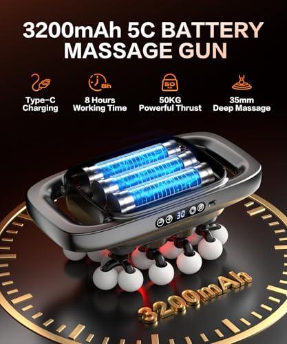 20 Head Massage Gun Deep Tissue Percussion Massager with 3 Modes&30 Intensities-Muscle Massage Gun for Back/Shoulder/Foot/Body/Hand Muscle Pain Relief,Birthday Gifts for Men Dad Husband - Image 4