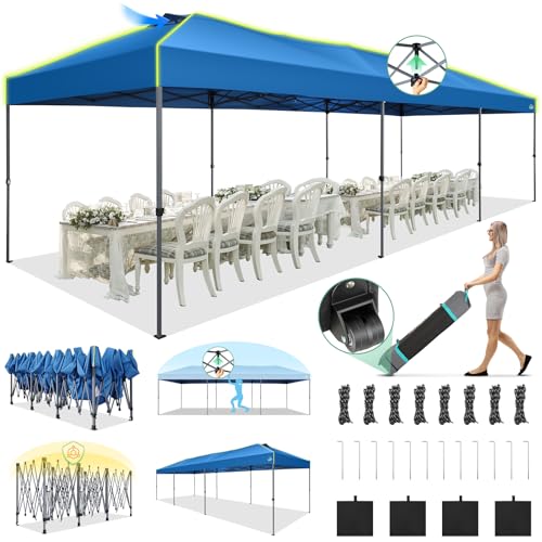 Image of COBIZI 10x30 Pop Up Canopy, Wedding Party Tent Without Sidewall One Push Setup Glow, 3 Adjustable Height Air Vent Waterproof UPF50+, Wheeled Bag, 4 Sandbag, 8 Stake, Ropes for Commercial, Outdoor