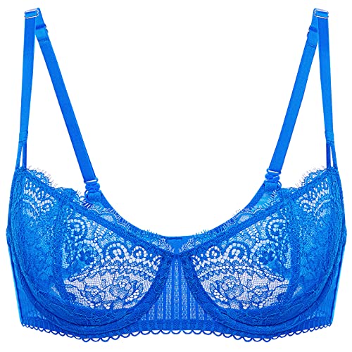Image of DOBREVA Women's Sexy Lace Push Up Plus Size Bra Sheer Balconette Underwire Unlined